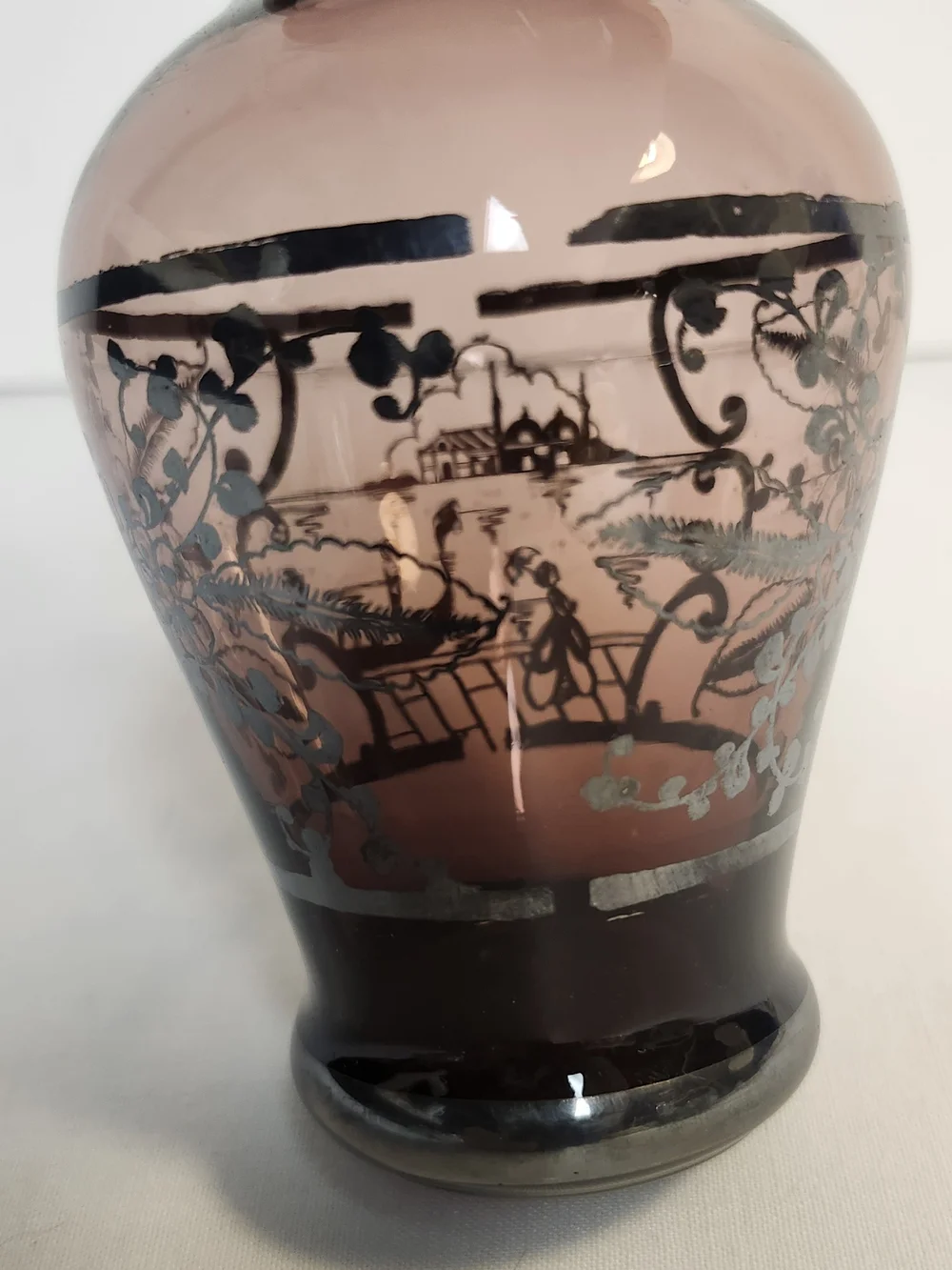 Vintaged amethyst vase With Silver Overlay Flower Pattern